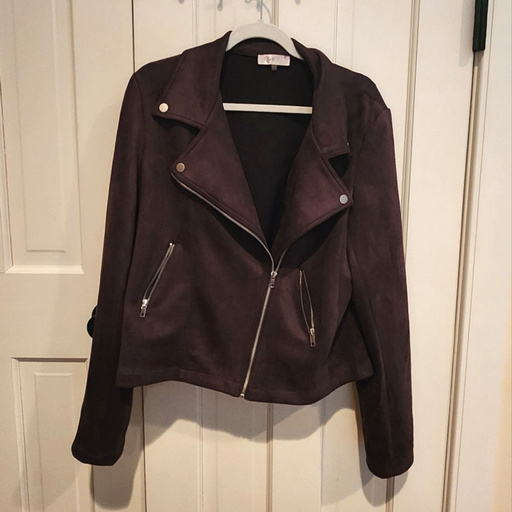 Ruelle Medium Dark Charcoal Gray Suede Moto Jacket Extra Large/XL
